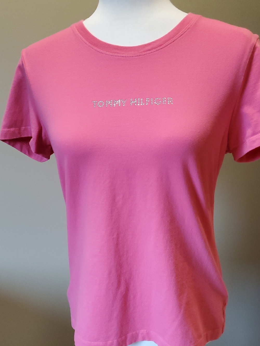 Tommy Hilfiger Bright Pink Crystal Logo Short Sleeve Tee
